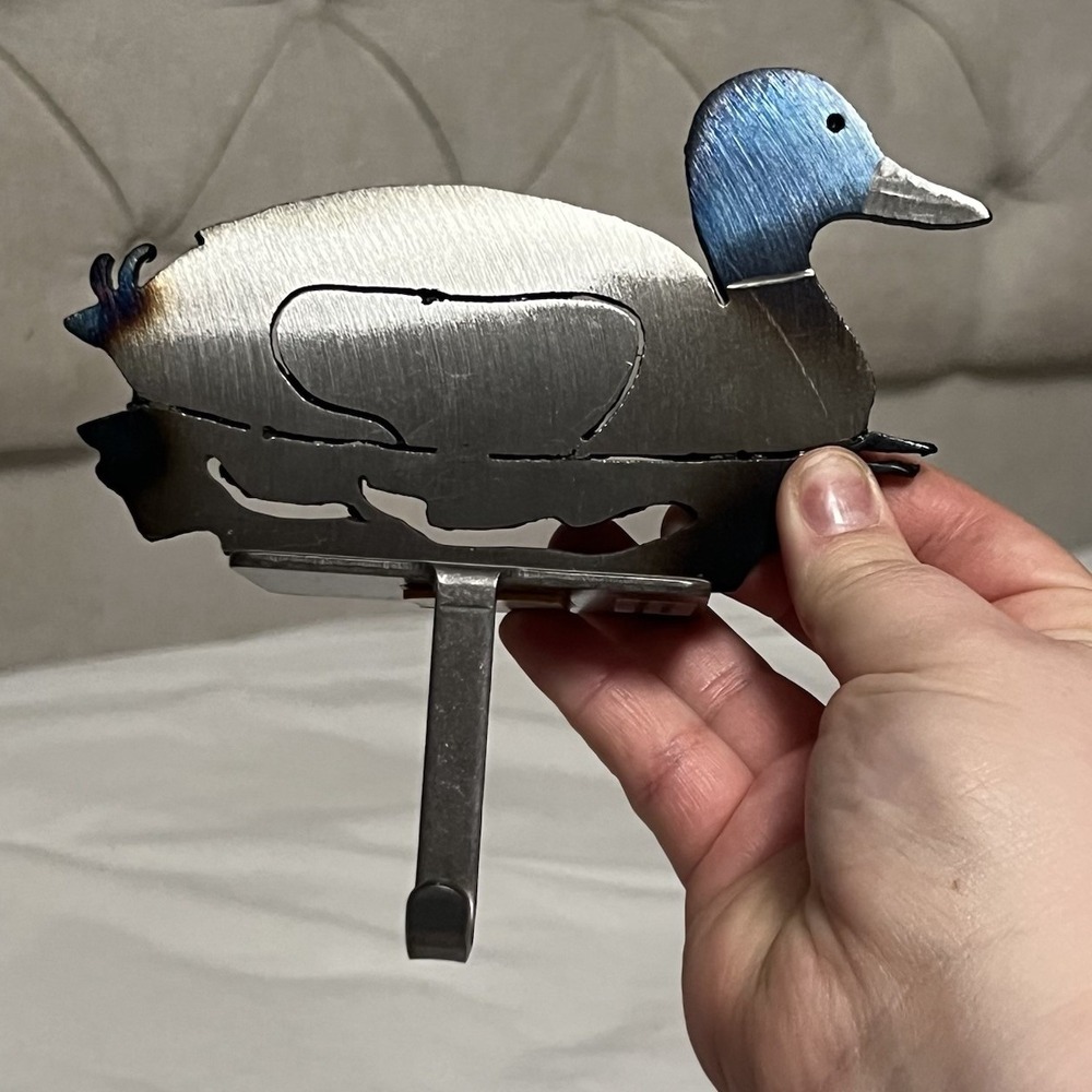 Hand Made Metal Mallard Duck Stocking Holder/Jacket Hook- Signed 1987